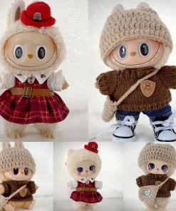 17cm First And Second Generation Labubu Doll Clothes Cute And Fashionable Set Woolen British Couple Outfit Plaid Skirt Change