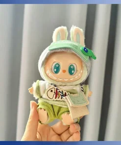 Labubu I II Idol Dolls Clothes Kawaii Green Outfit with Bag Accessories Korea Kpop Doll Clothing Mini Plush Doll Universal