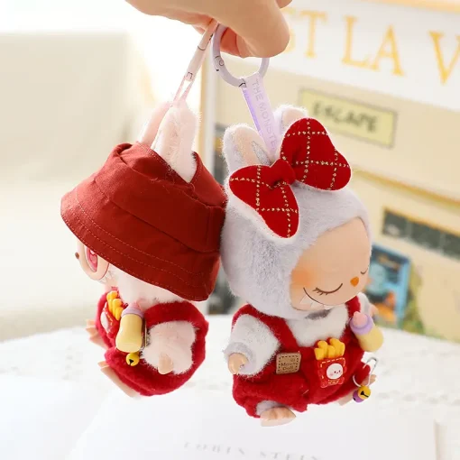 17cm Labubu I II Doll Clothing Cute Red Bottle Strap Pants Clothes Set Shoes Sitting Party Plush Doll Clothing