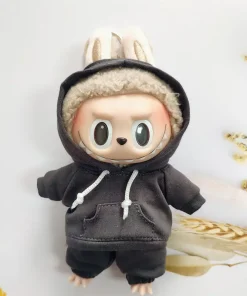 17cm Labubu Doll Black Hoodie Sweatshirt and Pants Set for Doll DIY Outfit Gift