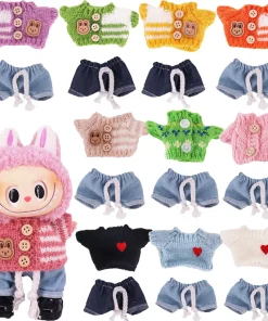 17cm Mini Plush Doll Clothes Outfit Accessories For labubu Sweater+Jeans Clothing Idol Cute Plush Dolls Child Toys