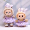 Doll Clothes For 15/17cm Labubu Flower Purple Gauze Skirt Butterfly Headwear 2PCS/Pack Plush Cotton Idol Doll Universal Dress