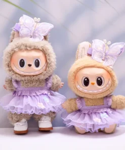 Doll Clothes For 15/17cm Labubu Flower Purple Gauze Skirt Butterfly Headwear 2PCS/Pack Plush Cotton Idol Doll Universal Dress