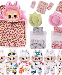 17cm Mini Doll's Accessories Set For Labubu Doll Pop 3Pcs/Set Bed+Quilt+Pillow Pajamas Sleeping Bag Dollhouse Gift,Girl's Toys