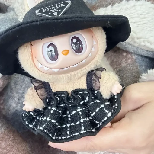 For 17cm labubu clothes outfit labubu sitting party v1 v2 baby clothes kpop exo bts black and white fragrant skirt set