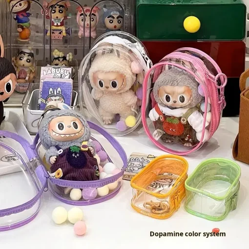 PVC Transparent Doll Carrying bag  Doll Style Clear Display Window | Dustproof Zipper for Mini Figures & Keychain Accessories