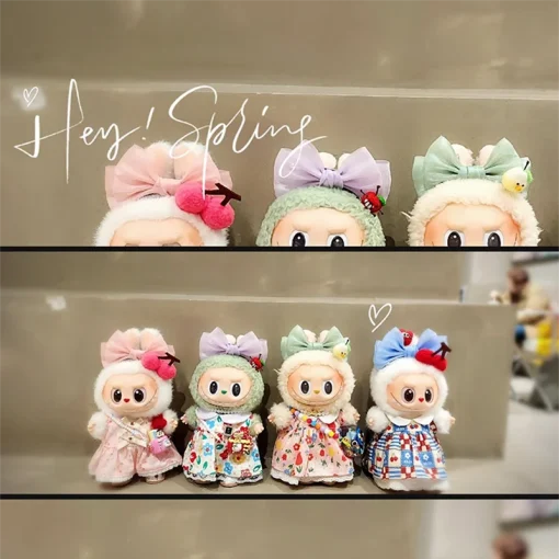 17cm Labubu Cartoon Cute Bow Headband Macaron Color Accessories Toy Doll Diy Decorative Gift