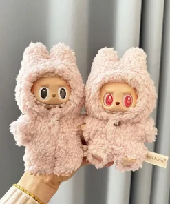 For 17 cm  Labubu v1/v2 clothes pendant Labubu sitting party pink plush onesie for labubu cloth