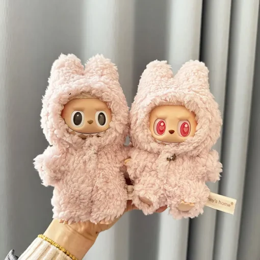 For 17 cm  Labubu v1/v2 clothes pendant Labubu sitting party pink plush onesie for labubu cloth