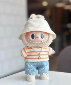 Mini Doll'S Clothes Outfit Accessories For 15-17cm Ropa Labubu and 10cm cotton doll Striped T-shirt 3-piece set Clothing