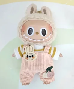 17cm Mini Plush Doll'S Clothes Outfit Accessories For Korea Kpop Exo Labubu Idol Dolls Corduroy overalls T-shirt Clothing Gift
