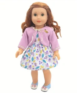 1 set of purple coat and bee skirt doll clothes for 18-inch (45.7cm) doll girls. Suitable for American dolls