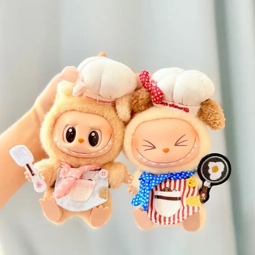 Labubu Clothes For 15-17cm Mini Plush Idol Doll Chef Uniform Apron Hat Tie Cookware 4PCS/Pack Cosplay Decoration Kids Fans Gift