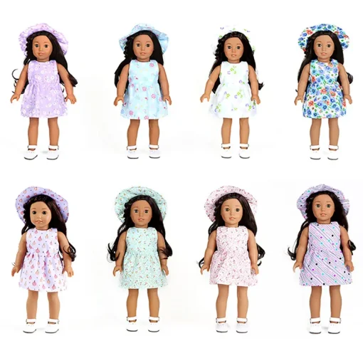 Hat Dress Set Fit 16-18Inch/40-45cm Born Baby Doll Clothes Rebirth Doll American Girl Floral Dress Sun Hat Doll Accessory Gift