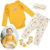 Reborn Baby Girl Dolls Clothes 24 Inches Yellow Outfits Accessories 4pcs for 22- 24inch Reborn Dolls Baby Clothes Newborn