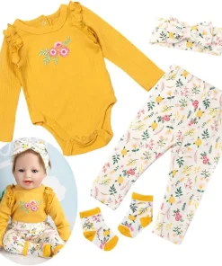 Reborn Baby Girl Dolls Clothes 24 Inches Yellow Outfits Accessories 4pcs for 22- 24inch Reborn Dolls Baby Clothes Newborn