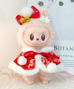 New Year's Day Style Clothes Outfit Accessories For Labubu V2 V1 Plush Idol Doll's Clothing Red New Year Cloak Gift Ropa Labubu
