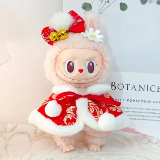 New Year's Day Style Clothes Outfit Accessories For Labubu V2 V1 Plush Idol Doll's Clothing Red New Year Cloak Gift Ropa Labubu