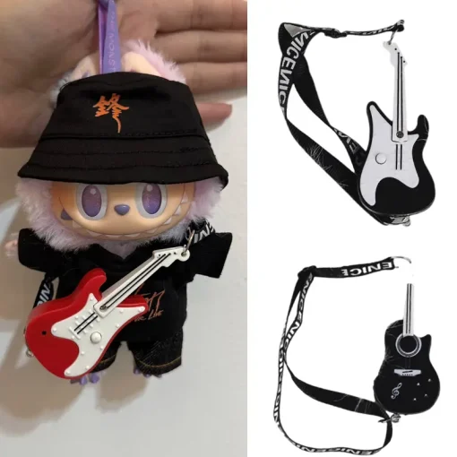 17cm Labubu Guitar Crossbody Bag 15-20cm Cotton Doll Crossbody Bag Clothing Accessories Bjd Doll Ob11 Doll Guitar