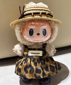 17cm Labubu Doll Clothes First Second And Third Generation Sitting Party Labubu Doll Clothes Doll Costume Leopard Print Skirt
