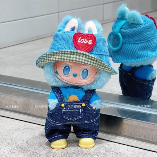 전면 고에너지 3 세대 Labubu 아기 옷 비닐 희망 Labubu3.0 아기 옷 셔츠 스트랩 바지 17cm