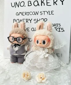 For 15/17cm Labubu Doll Wedding Dress Clothes Outfit Accessories Labubu V1 V2 V3 Idol Black Bow Gauze Skirt Clothing Gift