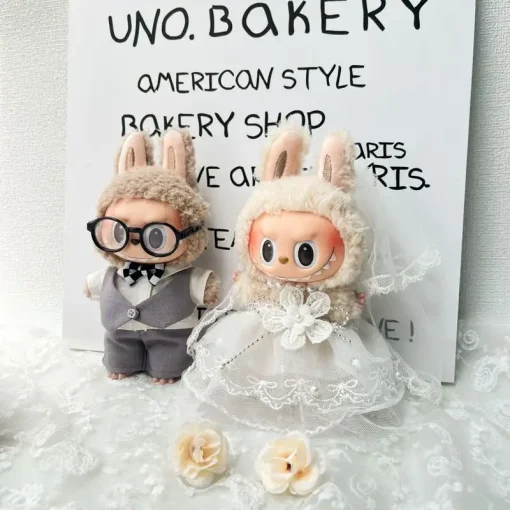 For 15/17cm Labubu Doll Wedding Dress Clothes Outfit Accessories Labubu V1 V2 V3 Idol Black Bow Gauze Skirt Clothing Gift