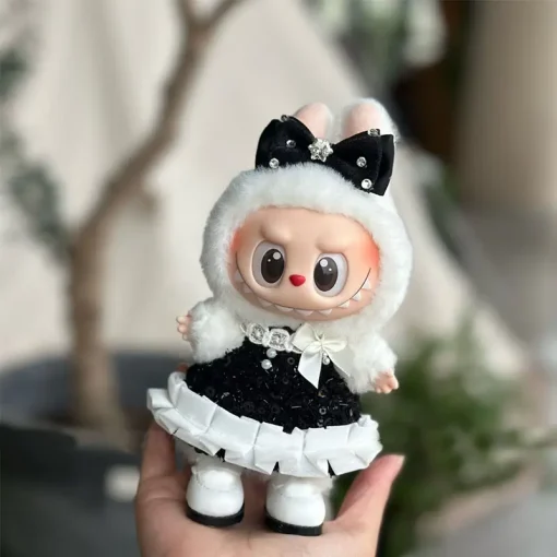 17cm Labubu Doll Outfits Designer Luxury Black Labubu Doll Clothes Girl Luxury Dress Plush Toys Clothes Labubu Doll Accessories