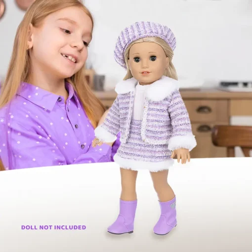 16-18Inch Reborn Doll Realistic Doll Knitted Clothes Hat Top Jacket Skirt Socks Purple Baby Dolls Accessories Outfit Girl Gift