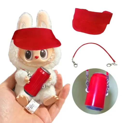 Mini Doll'S Clothes Outfit Accessories For Coca Cola Series Labubu Idol V3 hat Disassemble use lanyard no doll no cup Clothing