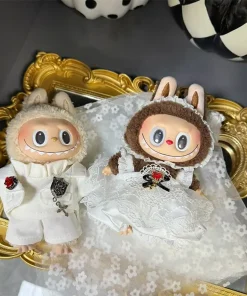 17cm Labubu Doll Outfits Designer Luxury White Labubu Doll Clothes Lovers Marry Set Plush Toys Clothes Labubu Doll Accessories