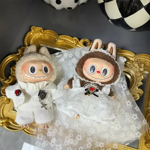 17cm Labubu Doll Outfits Designer Luxury White Labubu Doll Clothes Lovers Marry Set Plush Toys Clothes Labubu Doll Accessories