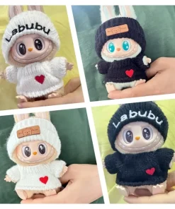 17cm Labubu Clothes Only Diy Doll Pendant Set Plush Accessories Cute Baby Clothes Bear Hat Love Sweater Set Birthday Gifts