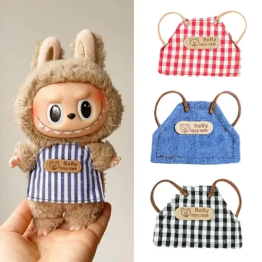 17cm Labubu Cute Striped Apron Bear Printed Clothes Doll Replacement Clothing Accessories