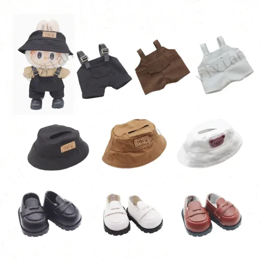 Mini Doll'S Clothes Outfit Accessories For Korea Kpop Exo 15-17cm Labubu Idol V1 V2 overalls bucket hat shoes Clothing Gift