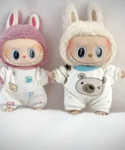 17cm Labubu & Lila Doll Outfit: Bear One-Piece Pajamas Drool Towel & Bib - Cute Crawler Baby Clothes