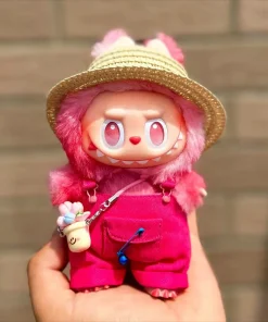 Ropa Labubu Doll Big Into Energy Summer Overalls Straw Hat Doll Clothes Set with Belt Decoration