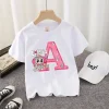 Labubu Melody Kids T-shirt Cute Letters A-Z Anime Print Cotton Girl Summer Tees Short Sleeve Y2K Trend Streetwear Kawaii Clothes