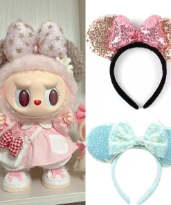 38cm Labubu Fashion Sequin Bow Headband Exquisite Doll Accessories Plush Bow Headband Surprise Gift