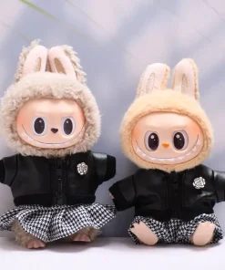 Labubu Doll Clothes Black Jacket Coat Chitiao Grid Skirt Set 17cm Plush Doll Clothes Labubu I II Idol Doll Sitting Party