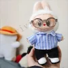 Mini Doll'S Clothes Outfit Accessories For 15-17cm Labubu 10cm cottton doll work Striped shirt shorts shoe set Clothing Gift