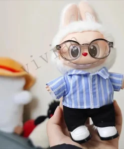 Mini Doll'S Clothes Outfit Accessories For 15-17cm Labubu 10cm cottton doll work Striped shirt shorts shoe set Clothing Gift