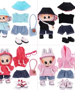 5PCS/Set For 17cm Labubu Doll Clothes Accessories Plush Stuffed Toy Decoration Shoes Bag Solid Color Hoodie Mini Dolls Hat