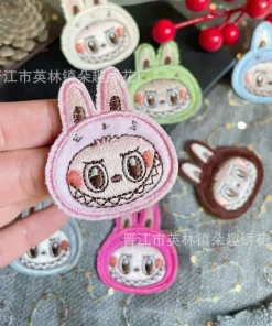 Labubu 7pcs/set Self-Adhesive Iron-On Cartoon Animal Embroidery Patches for Clothes, Bags, Jeans Decorative Appliques