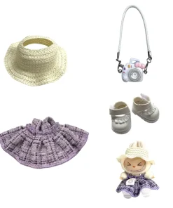 For 17cm Labubu Doll Clothes Set V1 V2 Doll Clothing Accessories purple Simple Fragrant Skirt & Hat Outfit