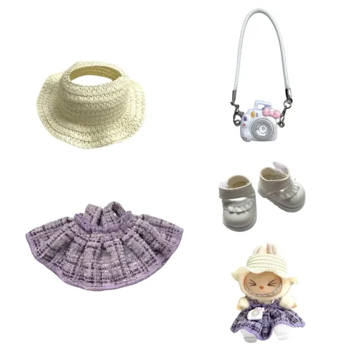For 17cm Labubu Doll Clothes Set V1 V2 Doll Clothing Accessories purple Simple Fragrant Skirt & Hat Outfit