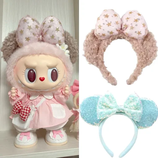 38cm Mokoko Labubu 활 머리띠 귀여운 헤어 클립 장식 38cm Labuubu 의류 액세서리 생일 선물