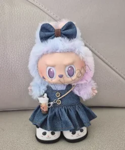 Mini Doll'S Clothes Outfit Accessories For 15-17cm Ropa Labubu V1 V2 V3 Red buckle denim strap suspender skirt set Clothing Gift