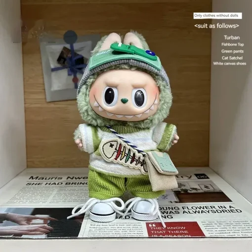 V1 V2 V3 Labubu Clothes Outfit Baby Green Big Fish Satchel Set Labubu Clothing For Collectors Plush Doll'S Clothing Toy Gift