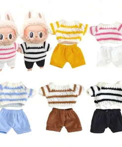 Mini Doll'S Clothes Outfit Accessories For 15-17cm Ropa Labubu V1 V2 10cm cotton doll Striped sweater Shorts Clothing